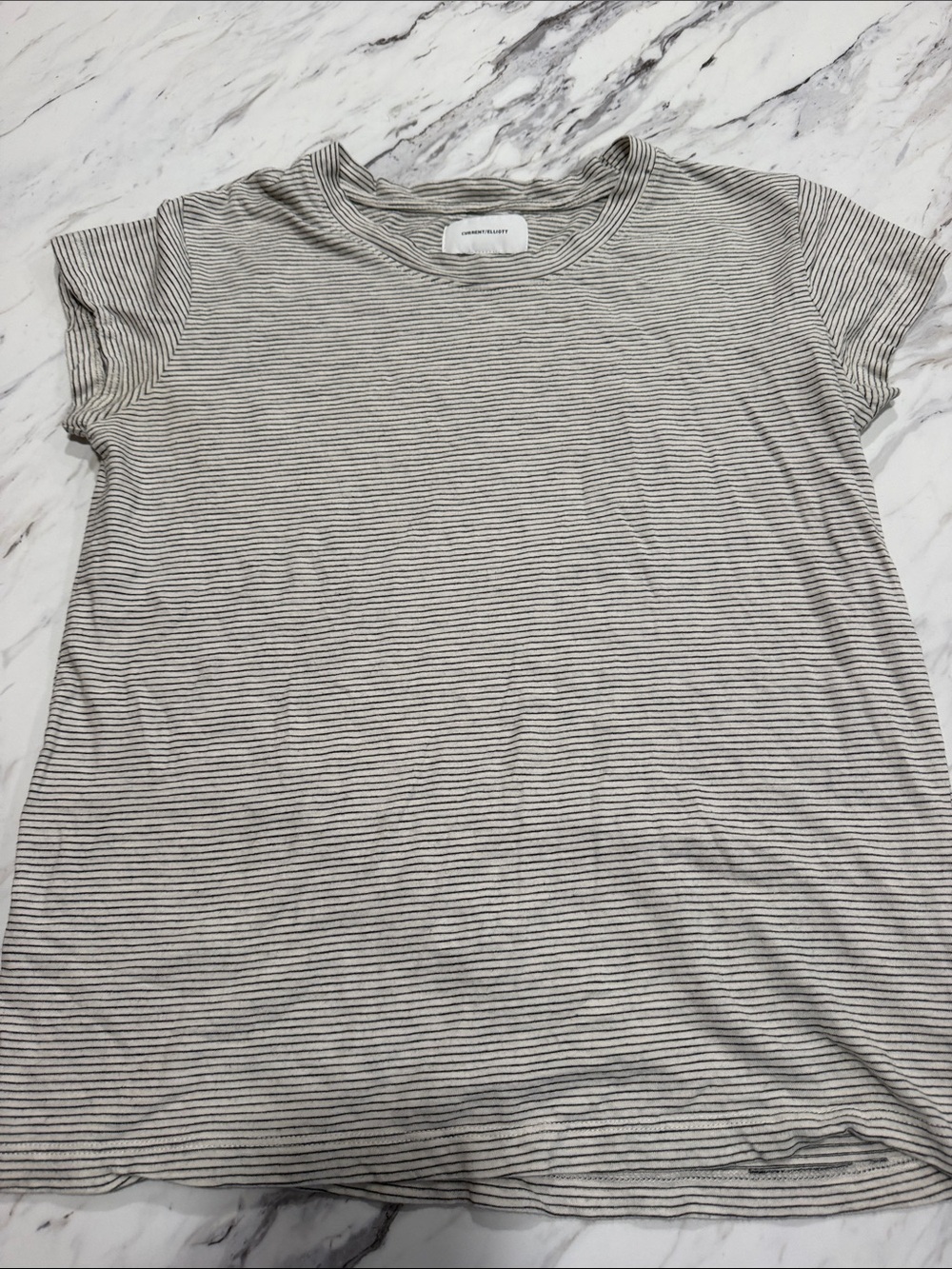 Current/Elliott Thin-Striped Short Sleeve Tee in Gray & White